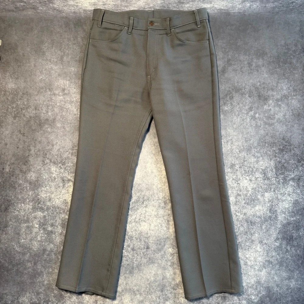 Vintage Levis 517 Action Slacks Mens 36x32 Gray Bootcut Dacron Polyester Pants